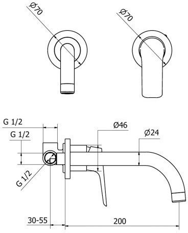 Ottone Meloda Like Built-in Mixer & Spout Set for for Bathroom Sink 1 Exit Chrome