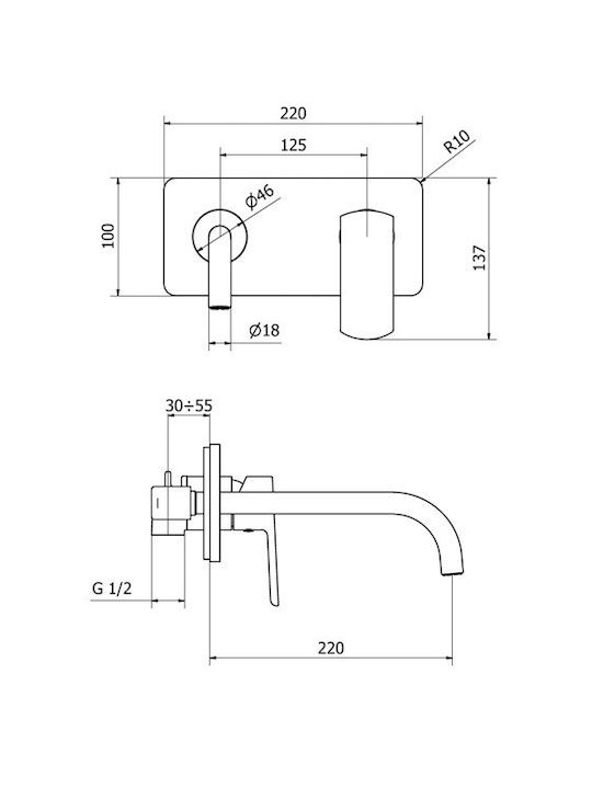 Ottone Meloda Swing Built-in Mixer & Spout Set for for Bathroom Sink 1 Exit Silver