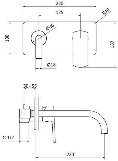 Ottone Meloda Swing Built-in Mixer & Spout Set for for Bathroom Sink 1 Exit Silver
