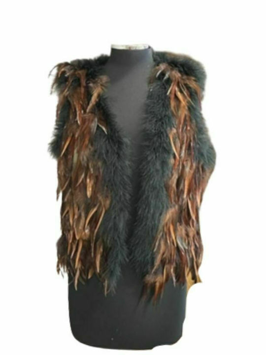 WOMEN'S VEST WITH FEATHERS TOPSHOP 1335030 BROWN BROWN