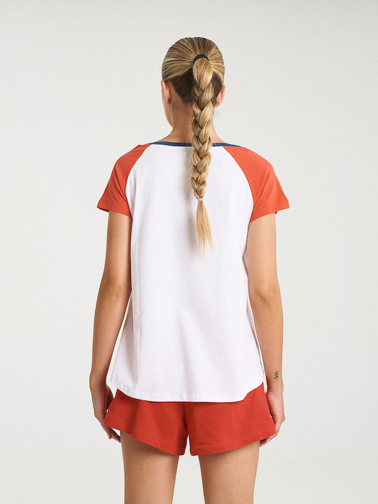 Zero Level Damen T-shirt Pure White/Fiery Red