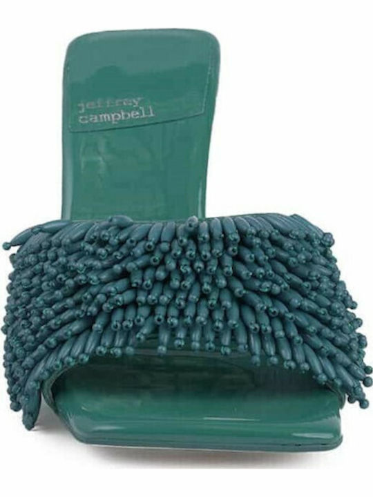 Beaded Me Mules with Thin High Heel in Blue Color