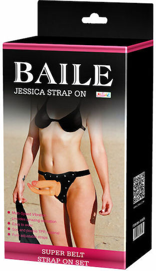 Baile Jessica Strap-On Harness με Διπλό Dildo 21.5cm στο χρώμα του δέρματος