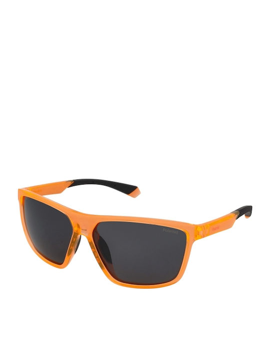 Polaroid Men's Sunglasses with Orange Horn-Rimmed Frame and Grey Polarized Lenses PLD7044/S YDT/M9