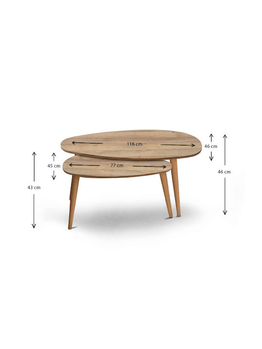 Elips Kaffeetisch Zentral Holzbeige 2Stücke M116xL46xH46cm Megapap