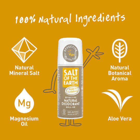 Salt of the Earth Amber & Sandalwood Effective Natural Deodorant Roll-On Aluminium Free 75ml