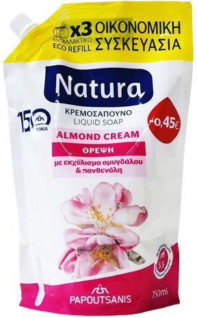 Papoutsanis Natura Almond Refill Liquid Soap with Panthenol & Almond 750ml
