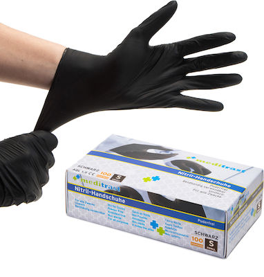 Meditrast Nitril-Handschuhe Γάντια Νιτριλίου Χωρίς Πούδρα σε Μαύρο Χρώμα 100τμχ