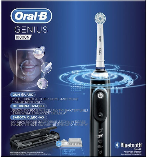 Oral-B Genius 10000N Periuță de dinți electrică cu Temporizator, Senzor de Presiune și Husă de Călătorie Neagră