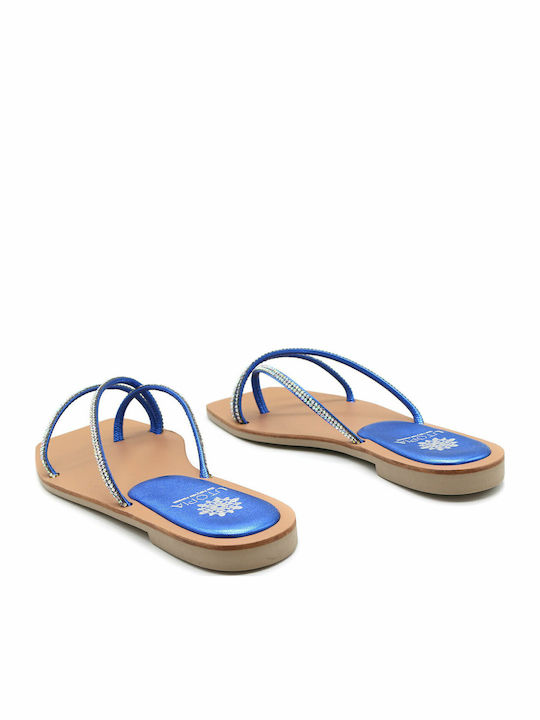 Leather Women's Flat Sandals in Blue Color