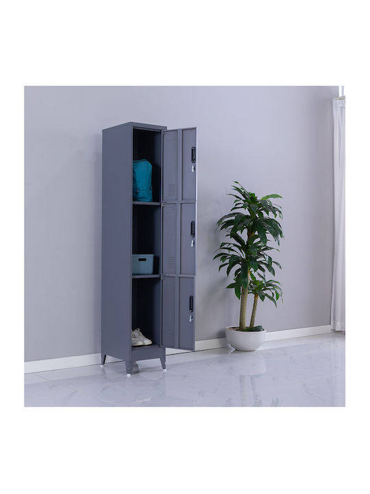 Spind Metallisch mit 3 Schränke Anthracite Checkmate 38x45x191cm