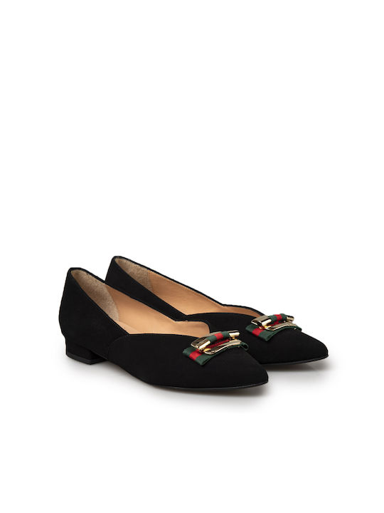 Sagiakos Suede Pointy Ballerinas Black