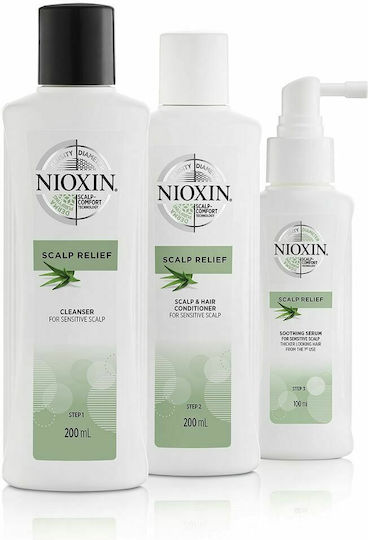 Nioxin Scalp Relief Грижа За Косата За Лечение Срещу Косопад С Шампоан Балсам И Серум 3 Бройки