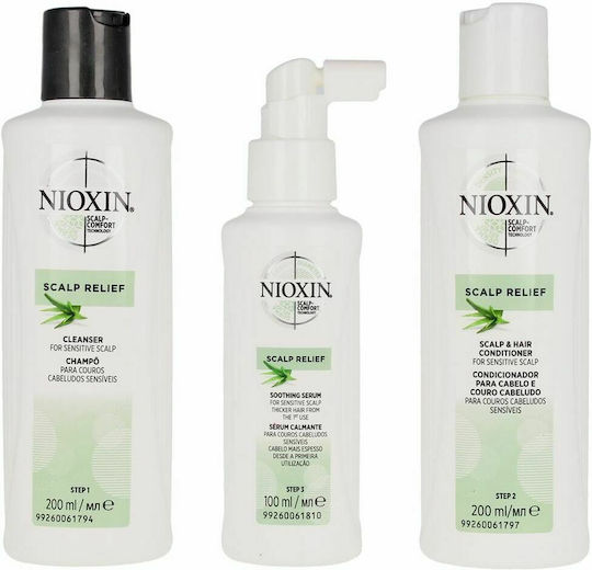Nioxin Scalp Relief Грижа За Косата За Лечение Срещу Косопад С Шампоан Балсам И Серум 3 Бройки