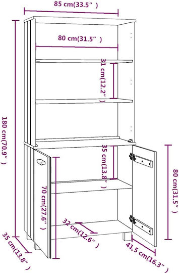 Office Cabinet Made of Solid Wood Brown Honey 85x35x180cm