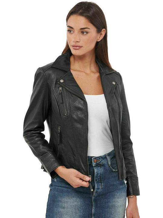 PHEDRA SHEEP BLACK - AUTHENTIC WOMEN'S BLACK LEATHER JACKET