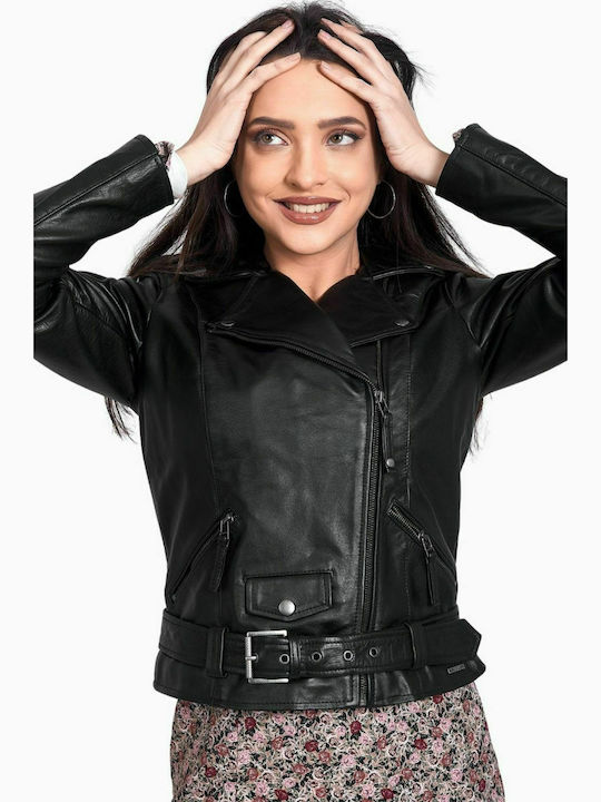 RHEA BUFFALO BLACK - AUTHENTISCHE SCHWARZE LEDERJACKE FÜR FRAUEN