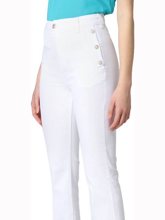 Drill Fringed High Waist Women's Jean Trousers White