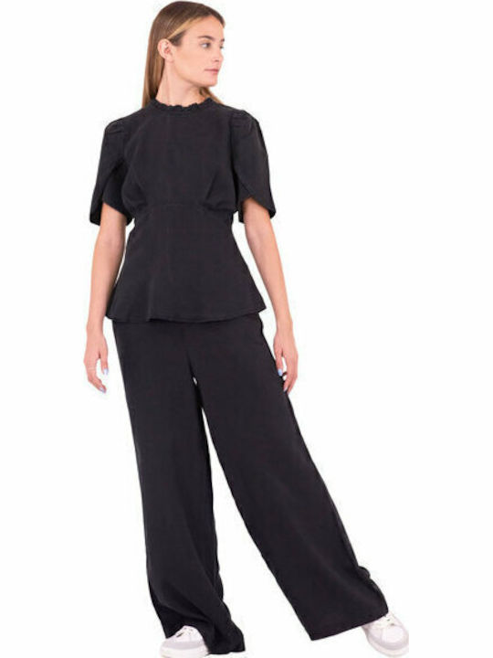 Women's High Waist Pantaloons in Paperbag Fit Black