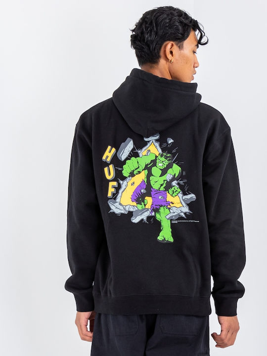 HUF X Marvel Hulk Men's Sweatshirt with Hood and Pockets Black