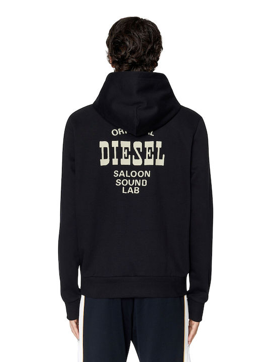 Diesel Herren Sweatshirt mit Kapuze und Taschen Schwarz