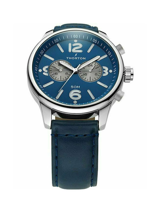 Thorton Watch Chronograph Battery with Blue Leather Strap