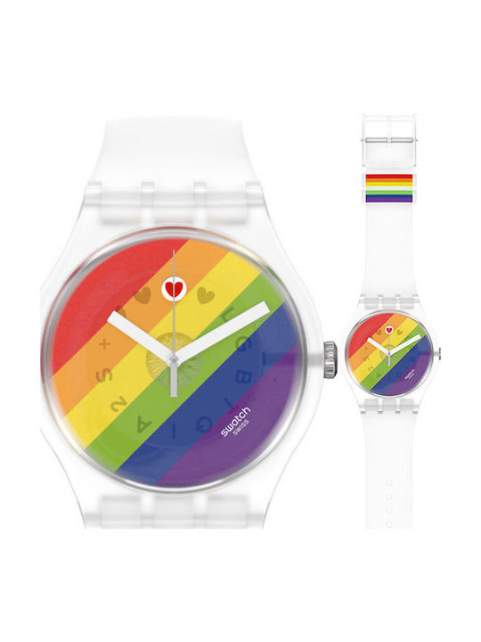Swatch Stripe Fierce Men's Watch 41mm Battery with White Rubber Strap