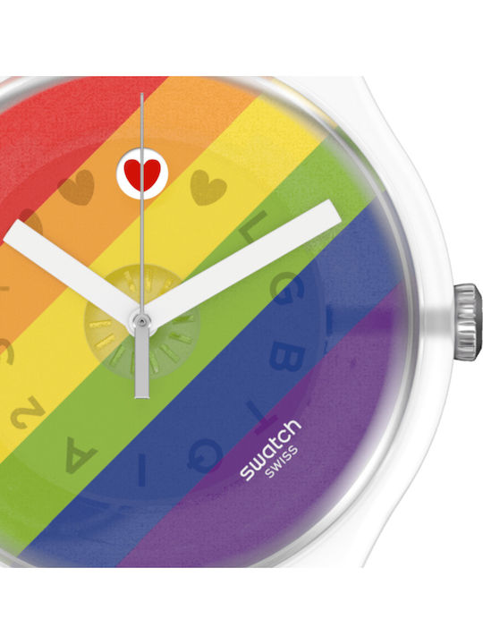 Swatch Stripe Fierce Men's Watch 41mm Battery with White Rubber Strap