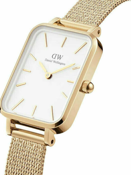 Daniel Wellington Quadro Pressed Womens Watch 26mm Battery With Gold Metal Bracelet