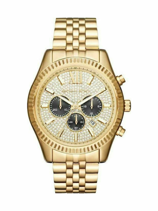Michael Kors Lexington Γυναικείο Ρολόι 45mm Χρονογράφος Μπαταρίας με Χρυσό Μεταλλικό Μπρασελέ
