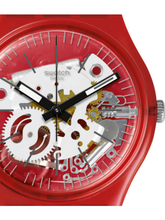 Swatch Rosso Bianco Damen Uhr mit Rot Kautschukarmband