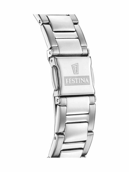 Festina Crystals Γυναικείο Ρολόι 38.1mm Χρονογράφος Μπαταρίας με Ασημί Μεταλλικό Μπρασελέ