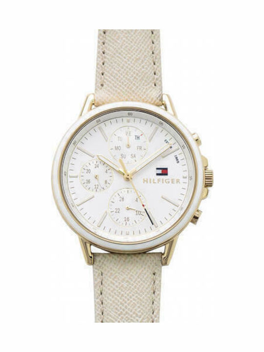 Tommy Hilfiger Carly Γυναικείο Ρολόι 40mm Χρονογράφος Μπαταρίας με Μπεζ Δερμάτινο Λουράκι