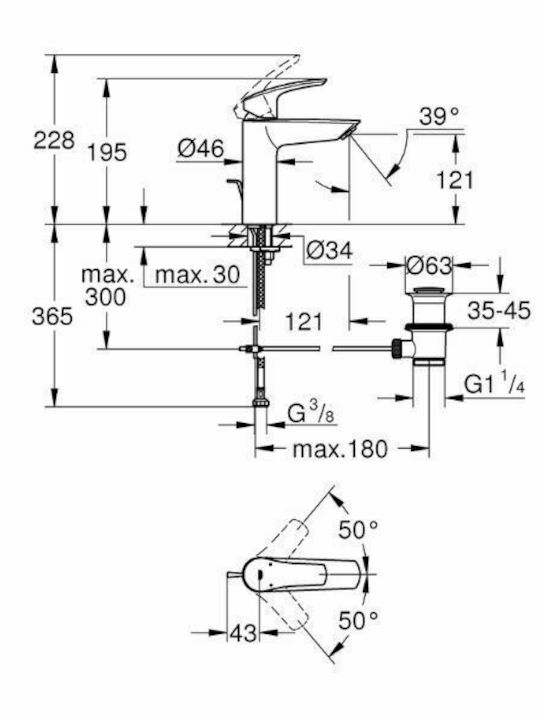 Grohe Eurosmart Αναμεικτική Μπαταρία Νιπτήρα Ασημί