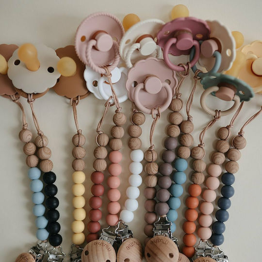 Mushie Eva Pacifier Clip with Silicone Beads Black