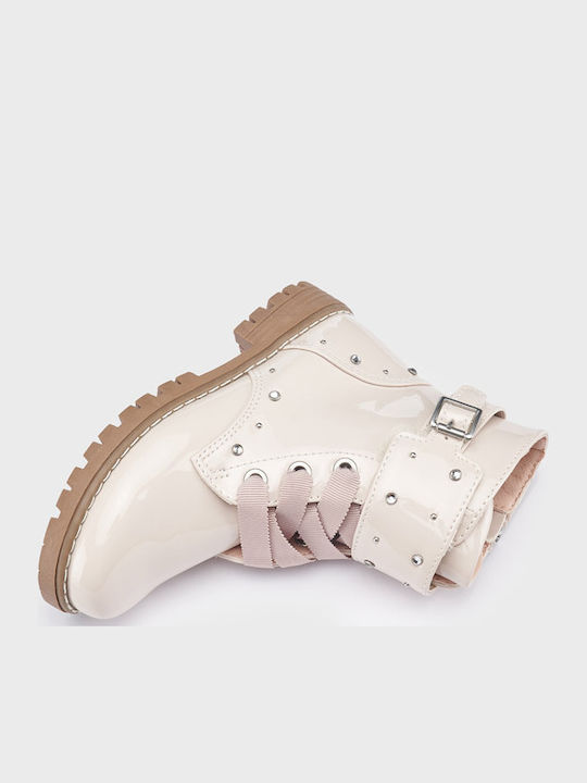 Biker Kids Boots from Patent Leather with Laces Beige