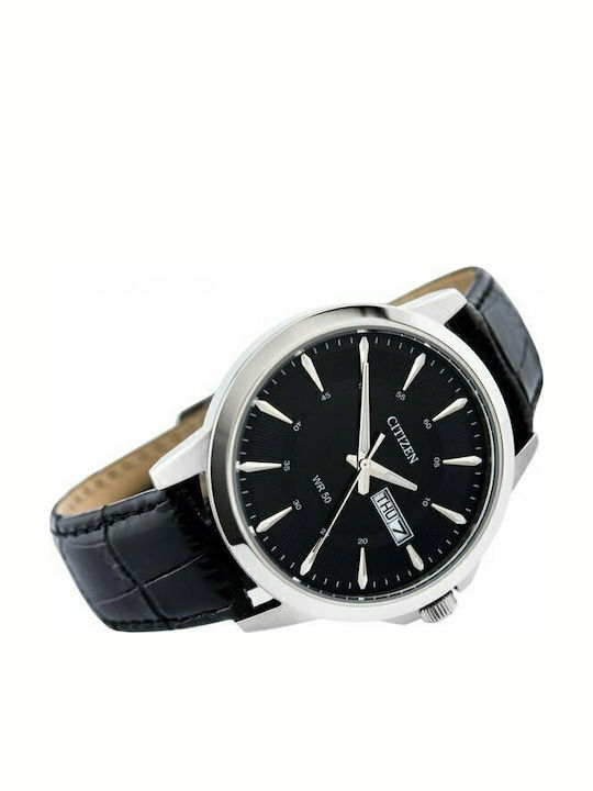 Citizen Ανδρικό Ρολόι 41mm Μπαταρίας με Μαύρο Δερμάτινο Λουράκι