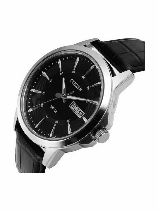 Citizen Ανδρικό Ρολόι 41mm Μπαταρίας με Μαύρο Δερμάτινο Λουράκι