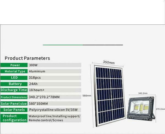 Factory MJ-AW300C Wasserdichter Solar LED Flutlichter 300W Kaltweiß 6500K mit Fernbedienung IP67