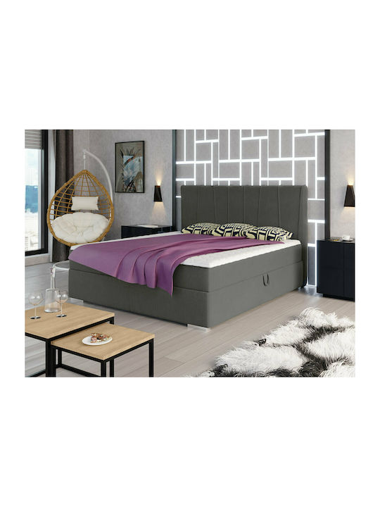 Επενδυμένο Molden 160 X Queen Fabric Upholstered Bed in Gray with Storage Space, Slats & Mattress 160x200cm