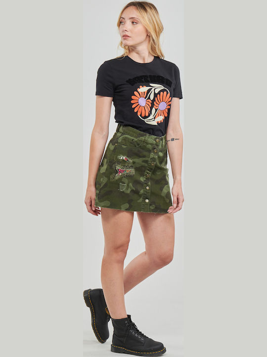 Duna Denim Hohe Taille Mini Khaki Damenrock