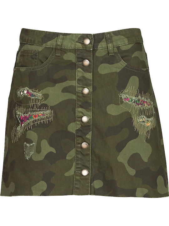 Duna Denim Hohe Taille Mini Khaki Damenrock