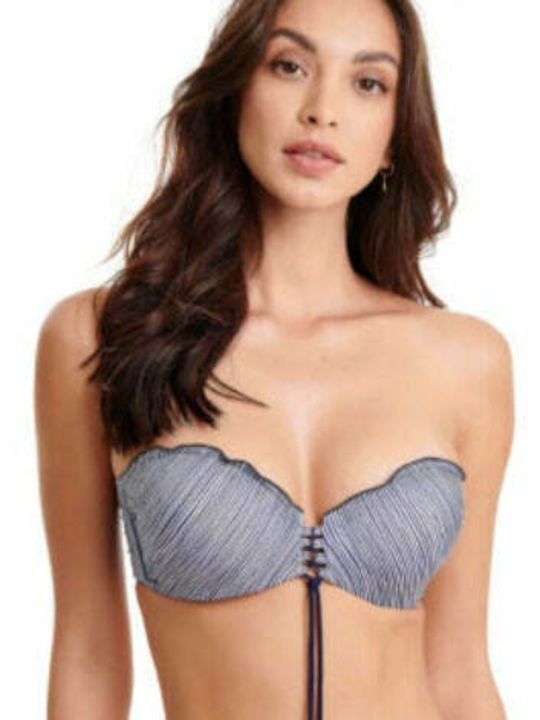 Strapless Bikini Top B Cup with Padding Blue