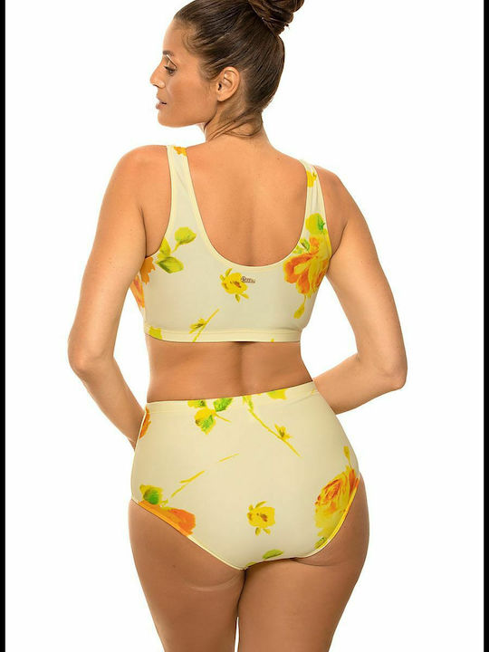 Asani Bikini Set Sports Bra Push Up High Waist Floral Yellow