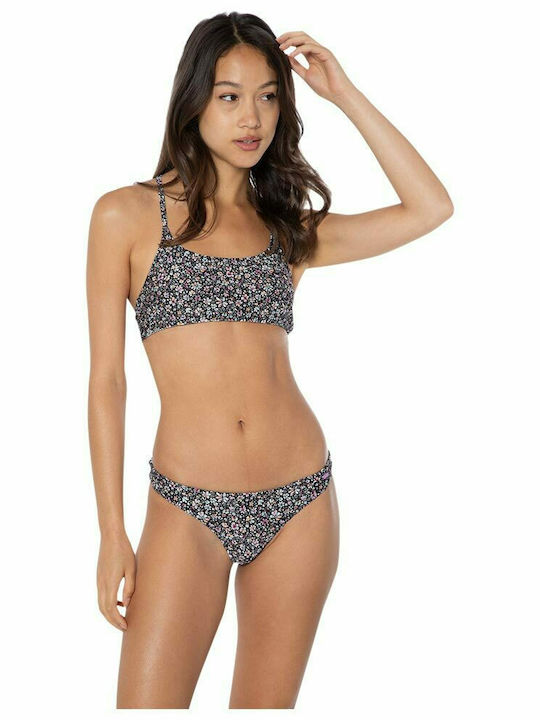 Zuata Set Bikini Sutien Sport Cu Burete Detașabil Floral Negru