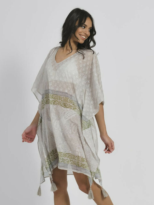 Ble Resort Collection Γυναικείο Κοντό Καφτάνι Παραλίας Μπεζ