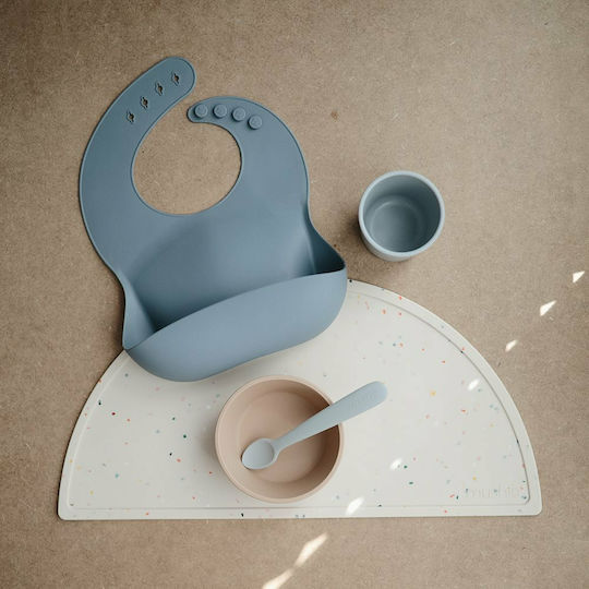 Mushie Wasserdicht Lätzchen Silikon mit Taste & Tasche Powder Blue