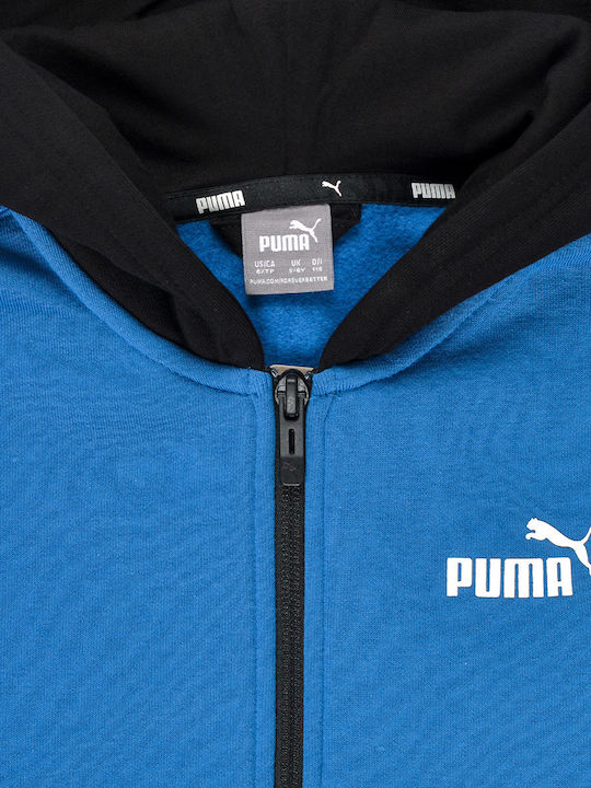 Athletic Kids Sweatshirt Cardigan Cotton with Hood Blue Power