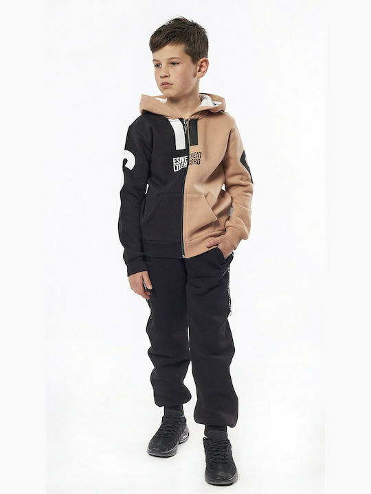 Hashtag Boys Hooded Sweatshirt with Zipper Beige