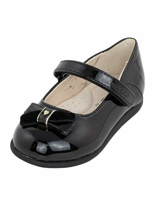 Kids Patent Leather Ballerinas with Hoop & Loop Closure Black